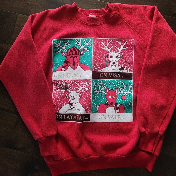 Vintage 90s Christmas Sweater Reindeer Sweatshirt Funny - Picture 2 of 5